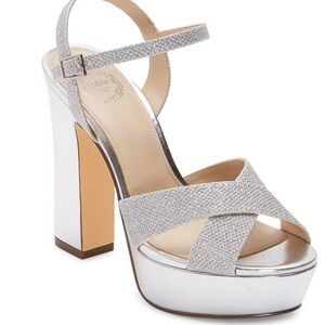 Silver glitter platform chunky high heel shoes